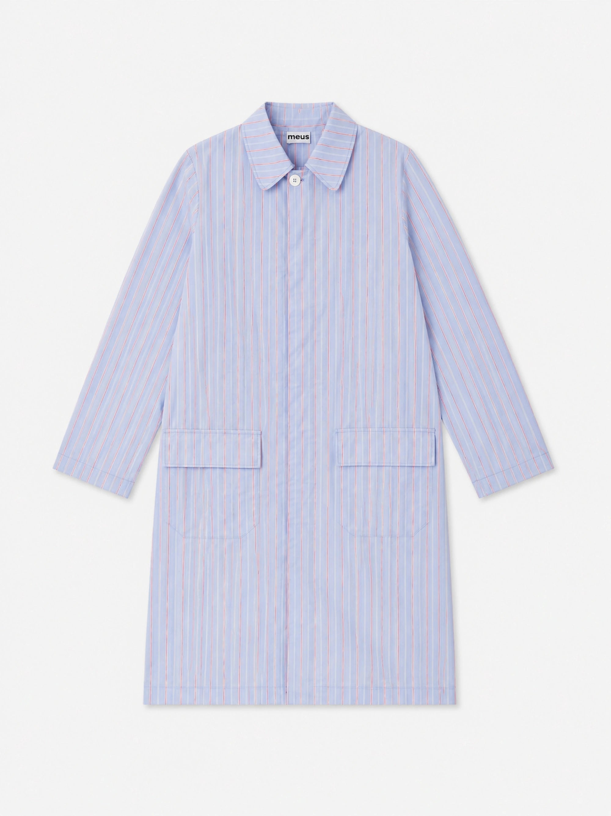 Manteau surtaillé bleu rayé rouge