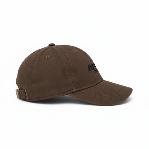 Casquette marron en coton avec logo meus paris brodé vue de profil
