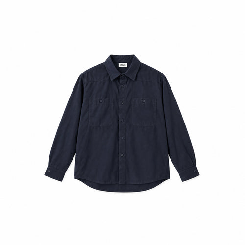 chemise bleu ample bleu marine poches plaquées poitrine homme meus paris coton premium vue de face 