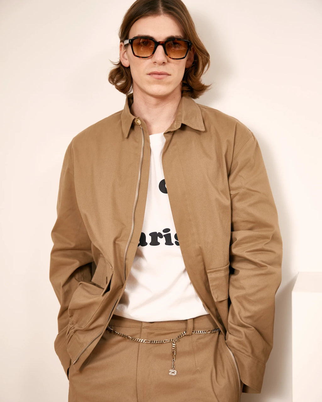 look homme meus paris blouson camel pantalon assorti vue face