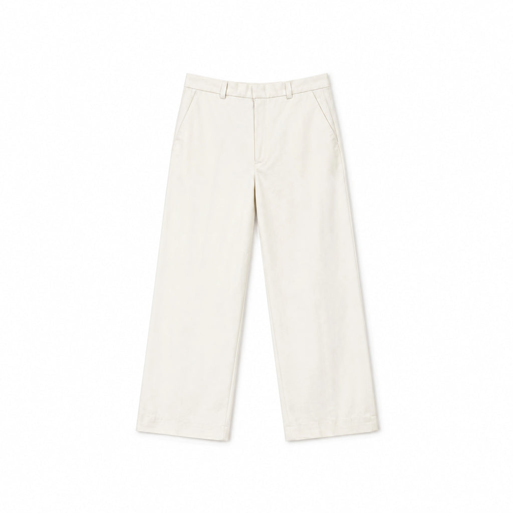 pantalon droit legerement ample poches italiennes blanc homme meus paris coton vue de face 