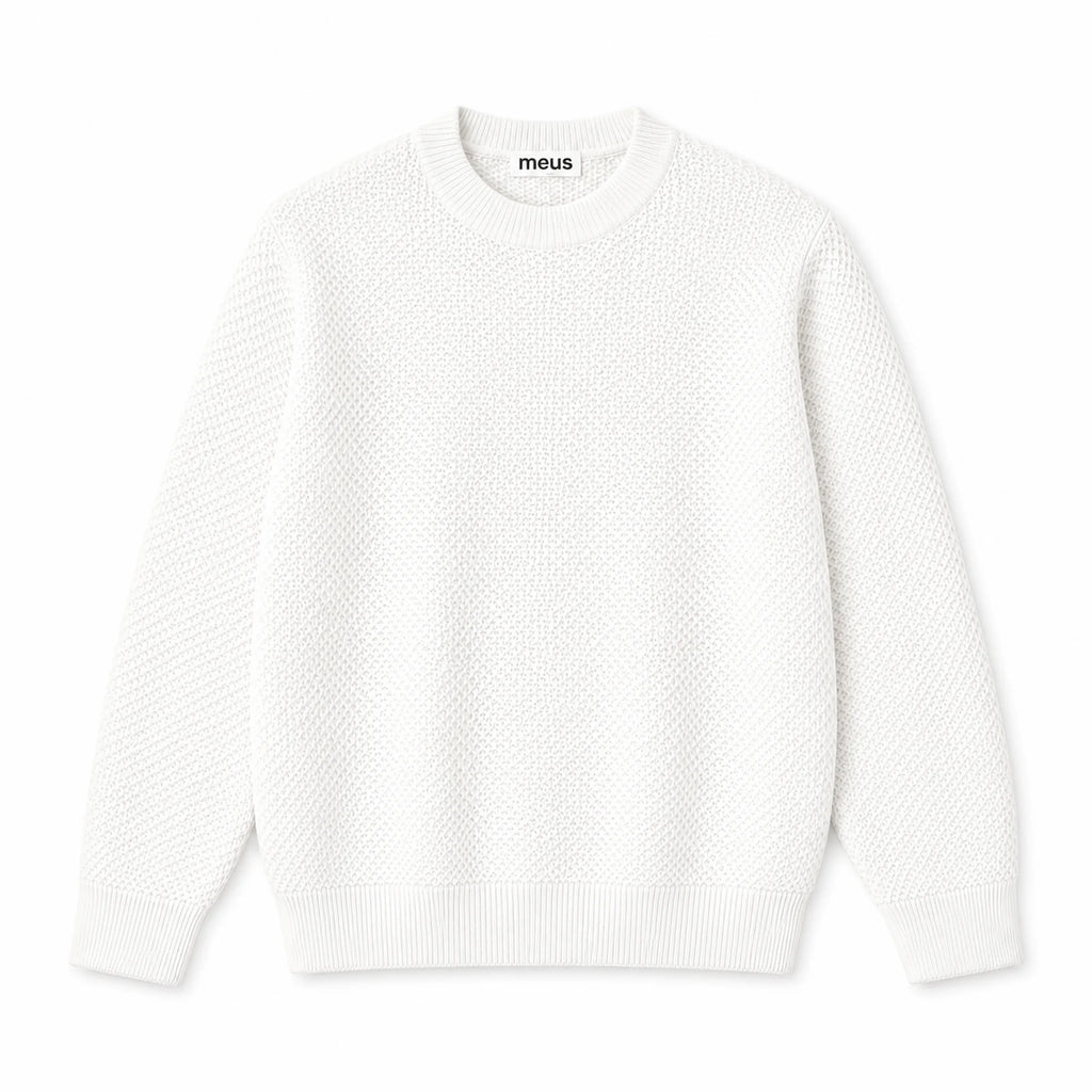 pull en maille ajourée homme meus paris blanc vue de face