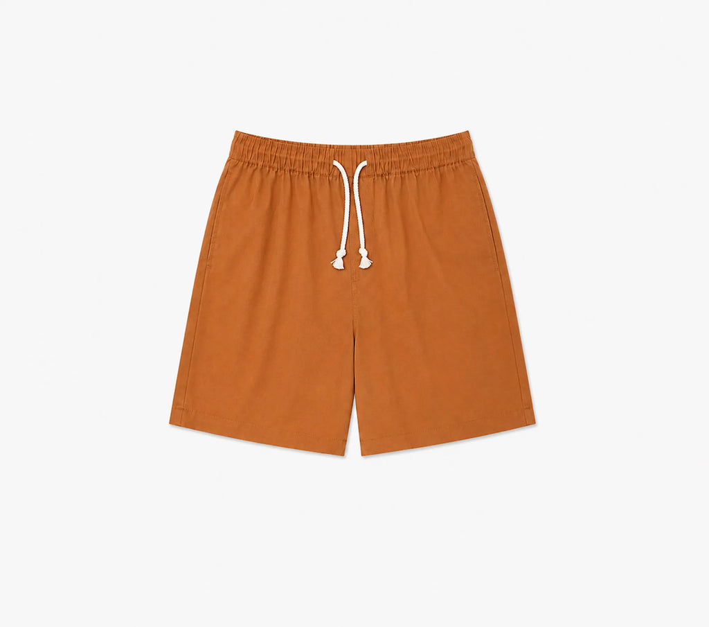 short en coton terracotta avec taille élastique et cordon de serrage homme meus paris vue de face 