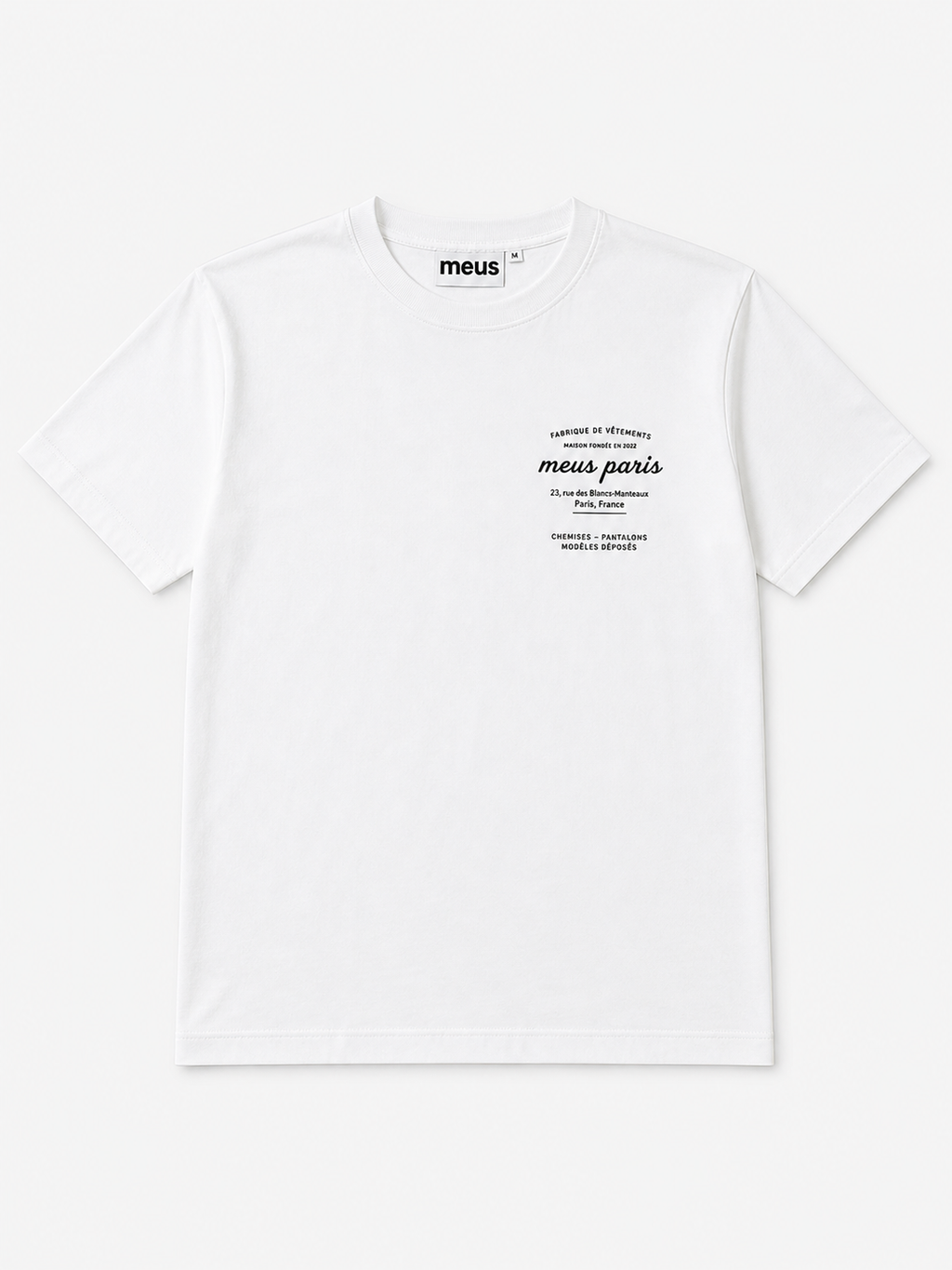 t shirt blanc logo meus paris vue face 