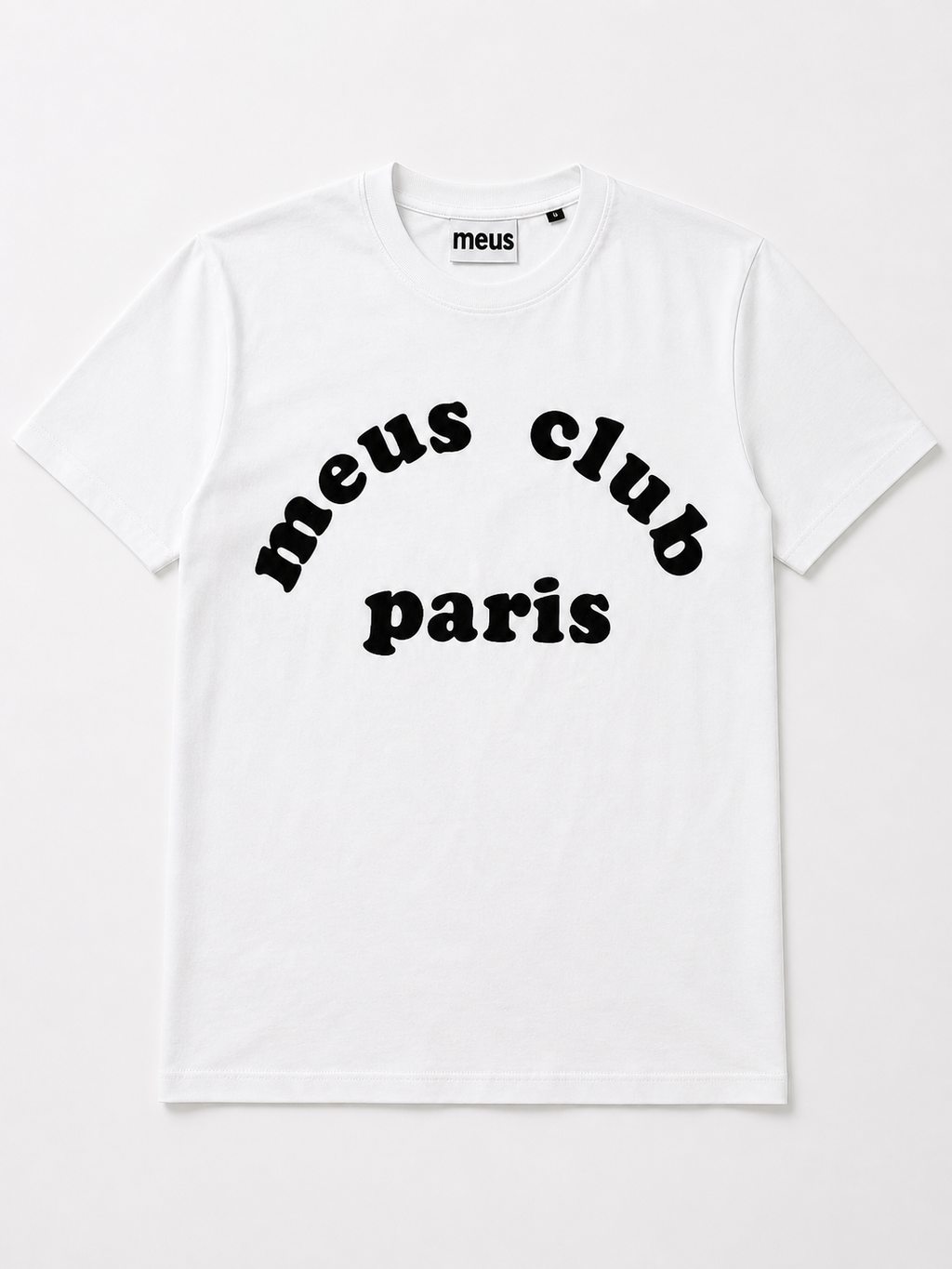 t shirt blanc homme avec logo meus paris club vue de face 